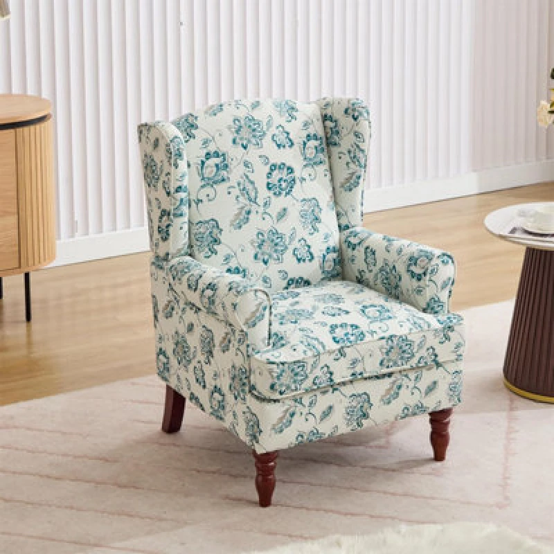Image of Wingback Armchair, Teal Accent Chair Soft Padded Fabric Lounge Padded Sofa Chair, Retro Vantage Leisure Chair
