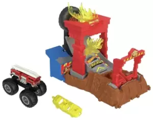 Image of Hot Wheels Monster Truck 5Alarm Fire Crash Challenge Playset