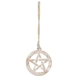 Image of White Wooden Hanging Pentagram