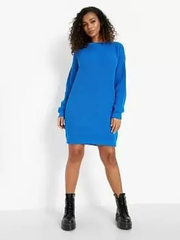 Image of Boohoo Crew Neck Jumper Dress - Blue Size L, Women