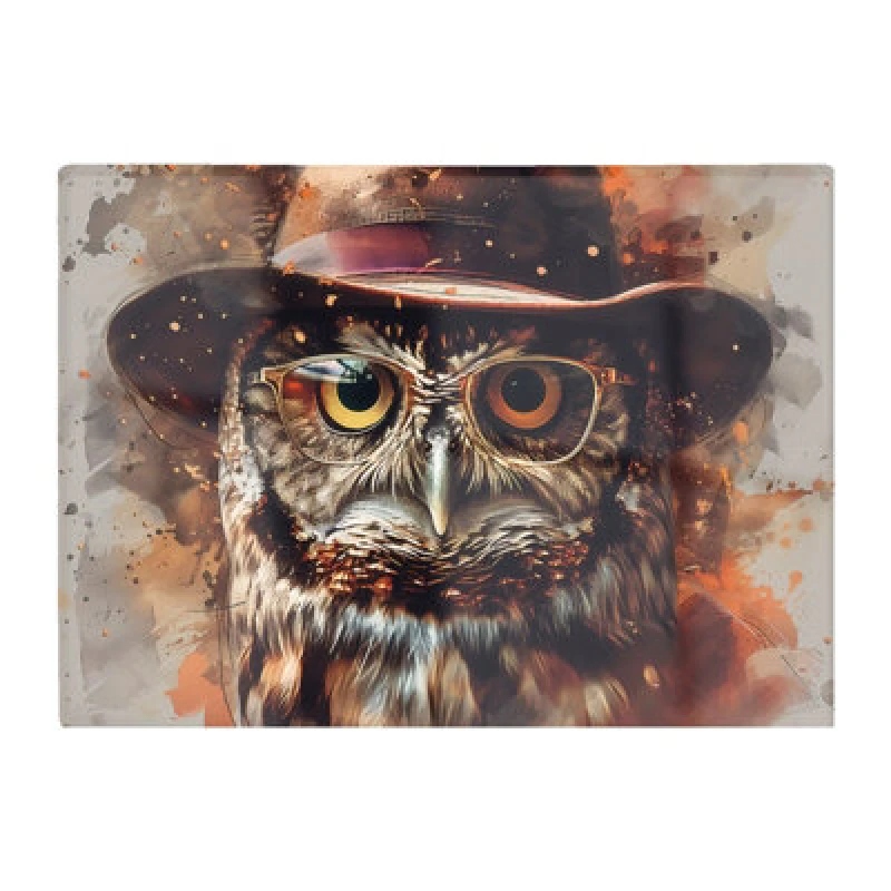 Image of Warren Reed Designer Owl With Hat And Glasses Chopping Board