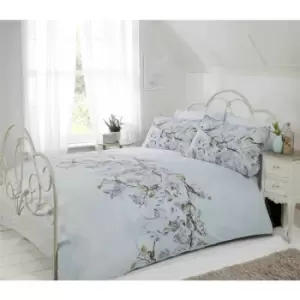 Image of Eloise Oriental Blossom Duvet Cover and Pillowcase Set (Duck Egg, King)