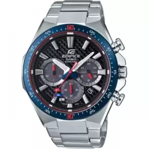 Image of Mens Casio 'Edifice Toro Rosso' Silver and Black Stainless Steel Quartz Chronograph Watch