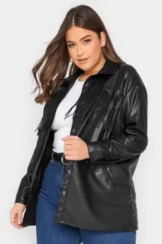 Image of Faux Leather Fringe Jacket