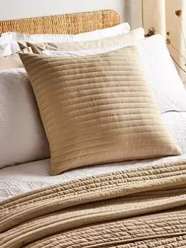 Image of Bianca Cottonsoft Quilted Lines Filled Cushion In Natural