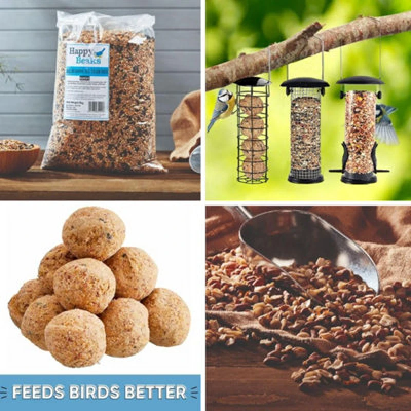 Image of Thompson & Morgan Bird Feeder Triple Pack All Season Seed Mix Fat Balls Peanut Splits - Attract Finches & More