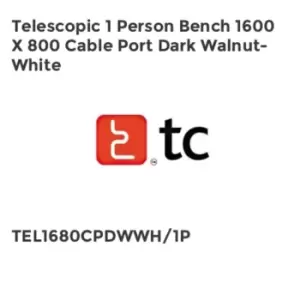 Image of TC Group Telescopic 1 Person Bench 1600 x 800 Cable Port Dark Walnut-White