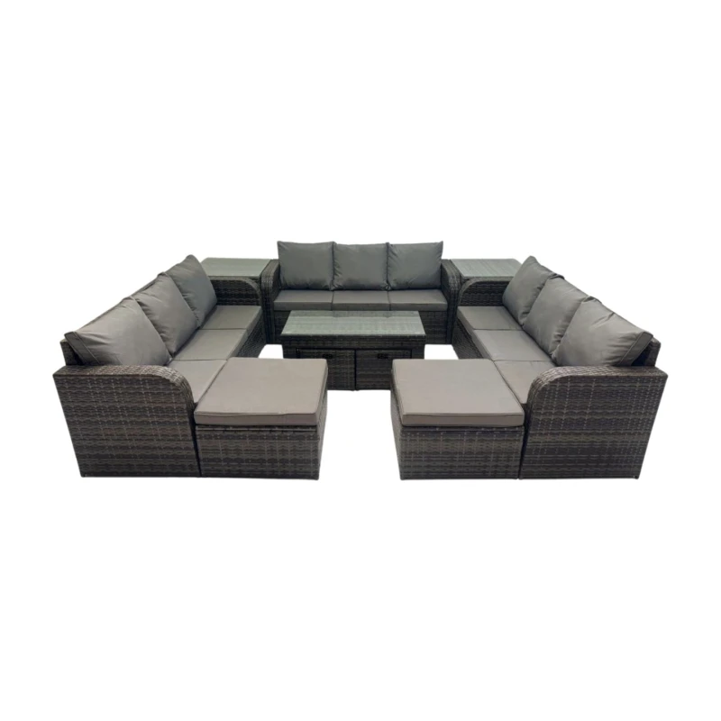 Image of Fimous Rattan Garden Outdoor Furniture Set with 2 Side Tables 4 Footstools in Dark Grey Dark Grey Unisex