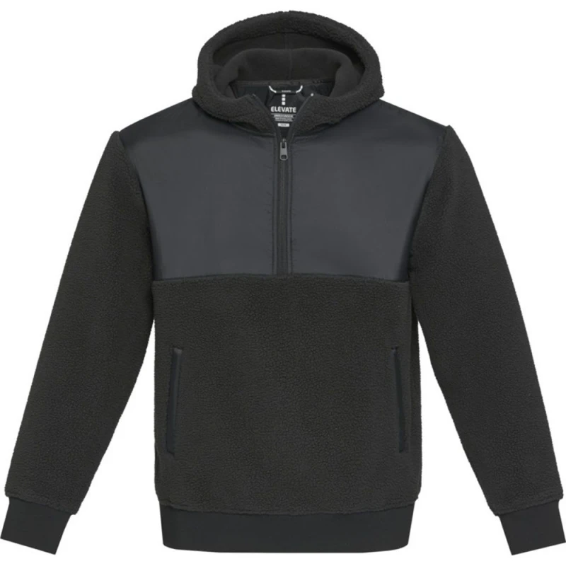 Image of Elevate Mens Evans Hooded Sherpa Fleece Sweater Top in Black Size: XS Black Male XS