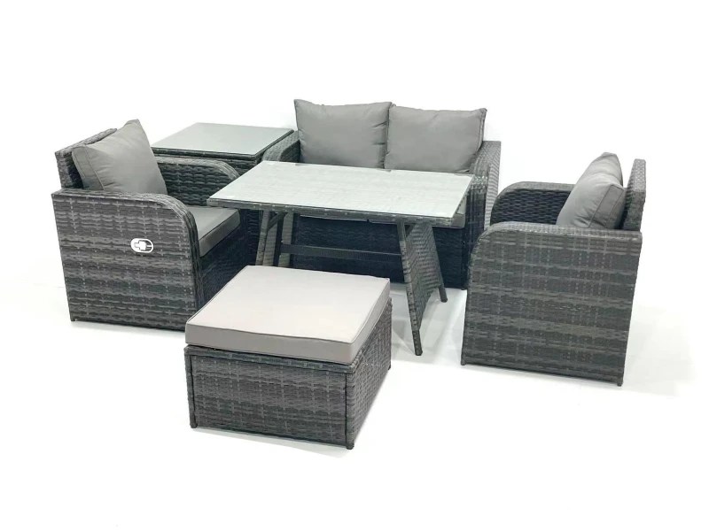 Image of Fimous Outdoor Garden Furniture Set with Reclining Chair Side Table Big Footstool in Dark Grey Dark Grey Unisex