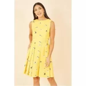 Image of Mela London Yellow Swallow Print Skater Dress - Yellow