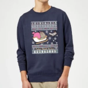 Image of Pusheen Core Pusheen Through The Snow Christmas Sweatshirt - Navy - L