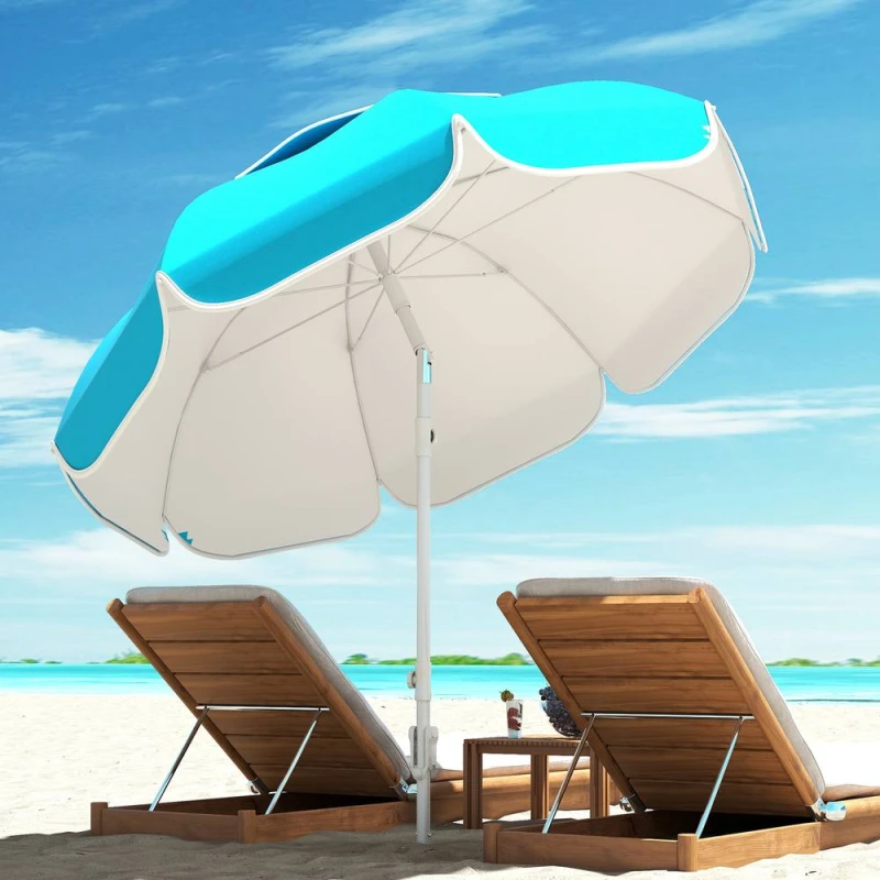 Image of Outsunny Beach Umbrella, Adjustable Height & Tilt Portable Parasol, Blue 84D-428V00BU