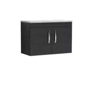 Image of Nuie Athena 800 Wall Hung 2-door Vanity & Bellato Grey Worktop - Black Woodgrain