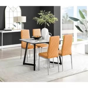 Image of Furniture Box Carson White Marble Effect Dining Table and 4 Mustard Milan Chrome Leg Chairs
