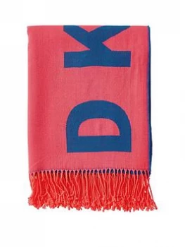 Image of DKNY Woven Engineered Throw - Coral/Royal Blue