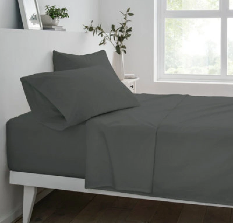 Image of Smart Living Smart Living Polycotton Bed Linen Luxury Fitted Bedsheet or Pillowcase Non Iron in Charcoal Size: Single Fitted Charcoal Single Fitted