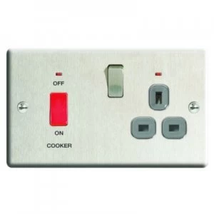 Image of Wickes 45A Cooker Switch and 13A Socket Brushed Steel Raised Plate