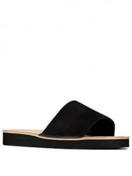 Image of Clarks Lunan Leather Slide Flat Sandal - Black
