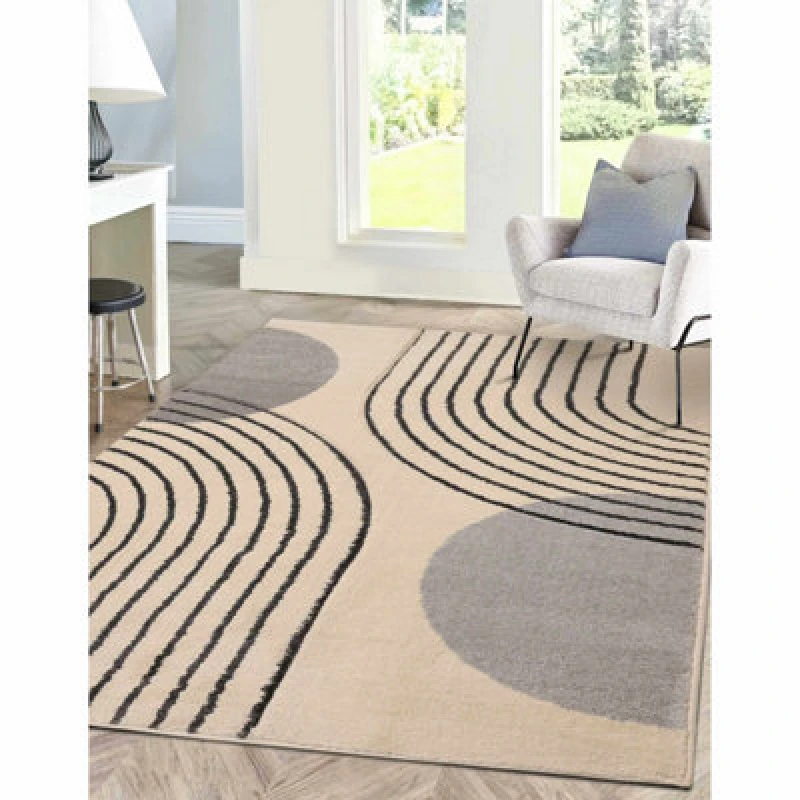 Image of Melrose Modern Arcs Grey Lines Abstract Natural Design Medium Indoor Area Rug 120/170Cm