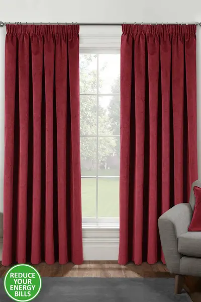 Image of Oxford Thermal Velvet Curtain RED 117 x 183cm YK67419