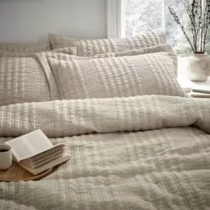 Image of Tamba Jersey Stripe Linear Quilted Oxford Pillow Case, Natural, Pair - Pineapple Elephant