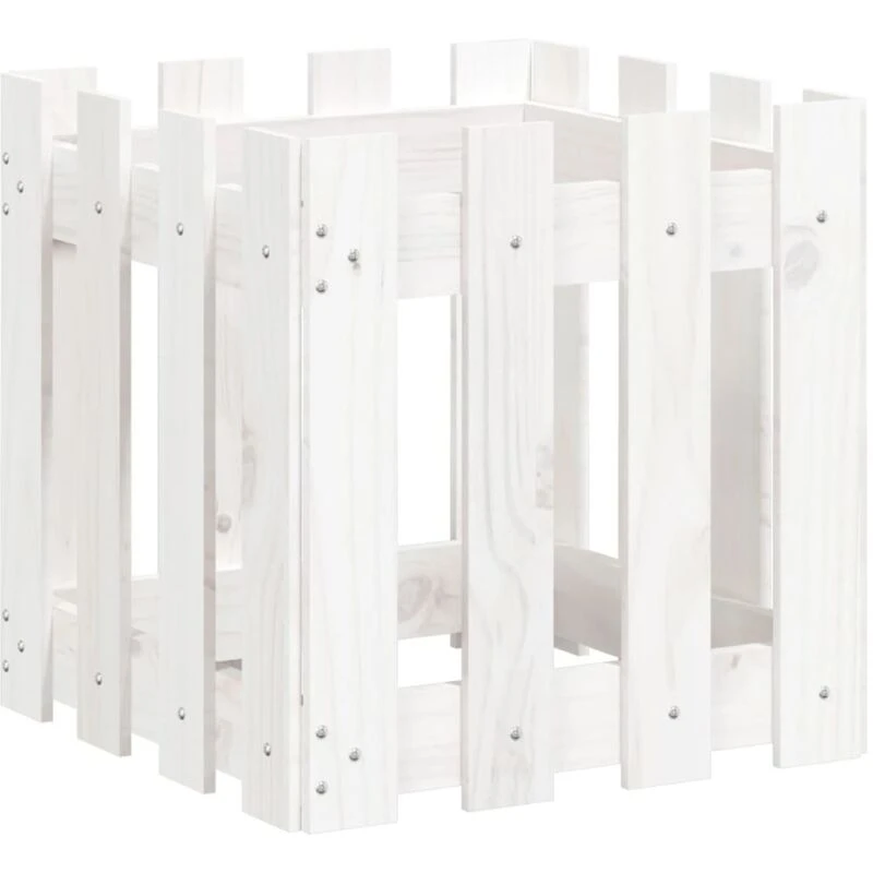 Image of vidaXL Garden Planter w/ Fence Design White 40x40x40 cm, White 832448