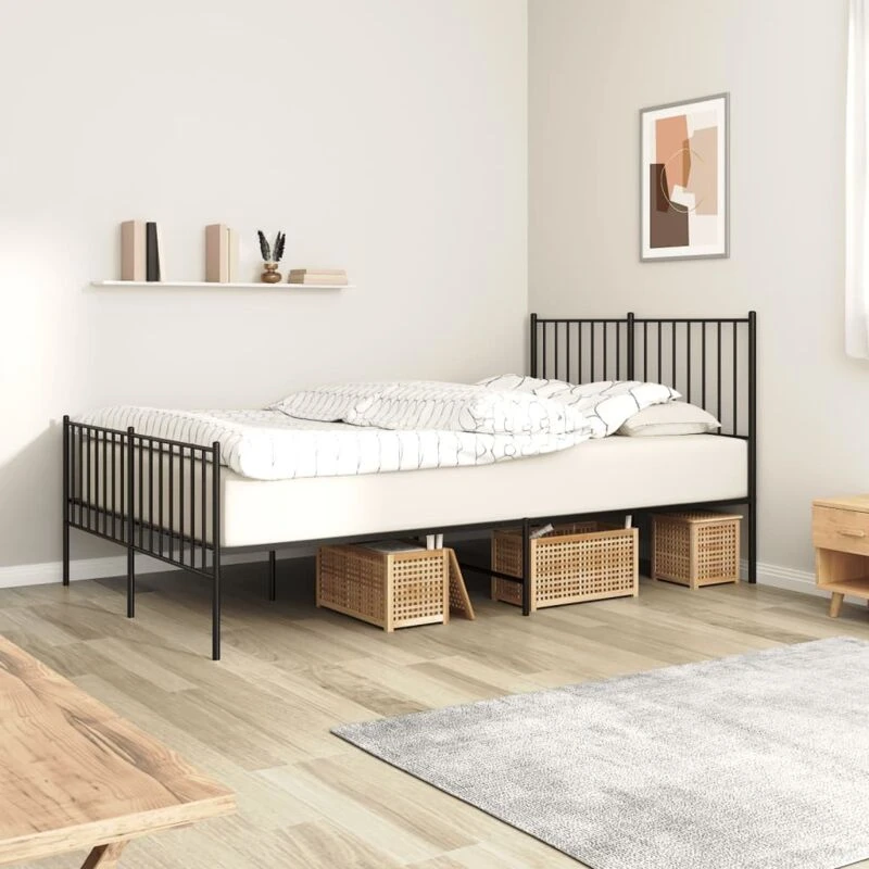 Image of VIDAXL Metal Bed Frame without Mattress with Footboard Black 120x190cm vidaXL 8720845721213