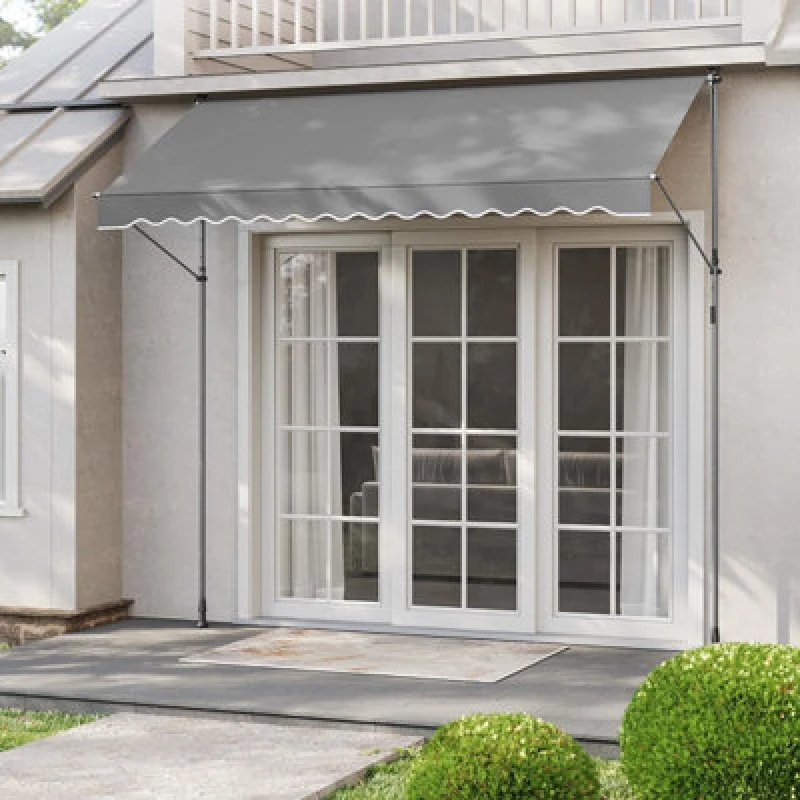 Image of Songmics Balcony Retractable Awning, Manual Sunshade With Crank For Adjustable Height, Garden And Patio, Grey