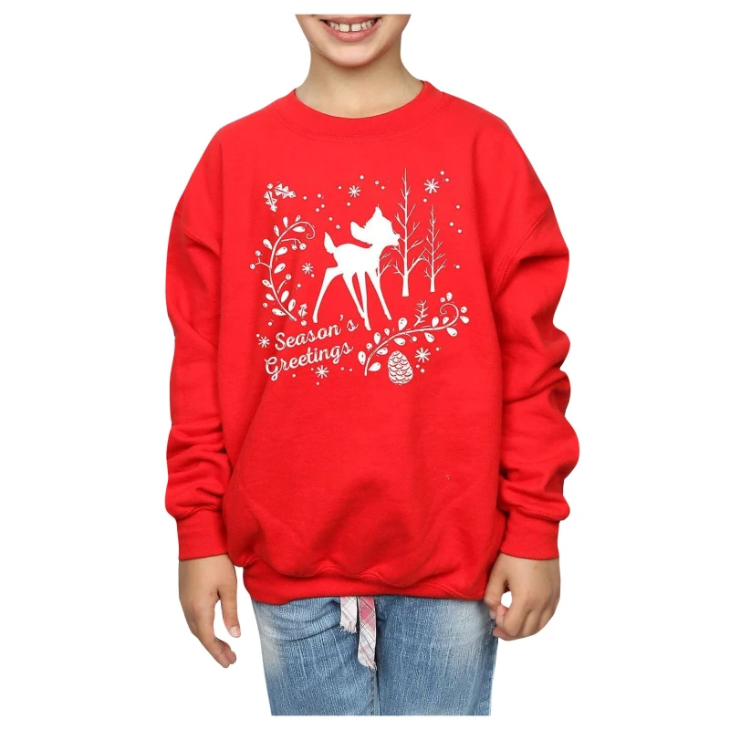 Image of Disney Men Bambi Christmas Greetings Sweatshirt in Red Size: Small Red S Male 5057736000243