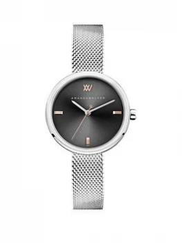 Image of Amanda Walker Black Sunray And Rose Gold Detail Dial Stainless Steel Bracelet Ladies Watch