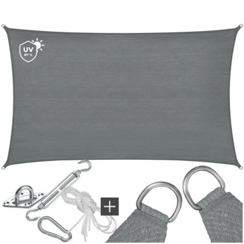 Image of Tectake Sun Sail Sonny, Uv Protected, Water-Resistant And Anti-Tear - 5 X 7 M - Grey