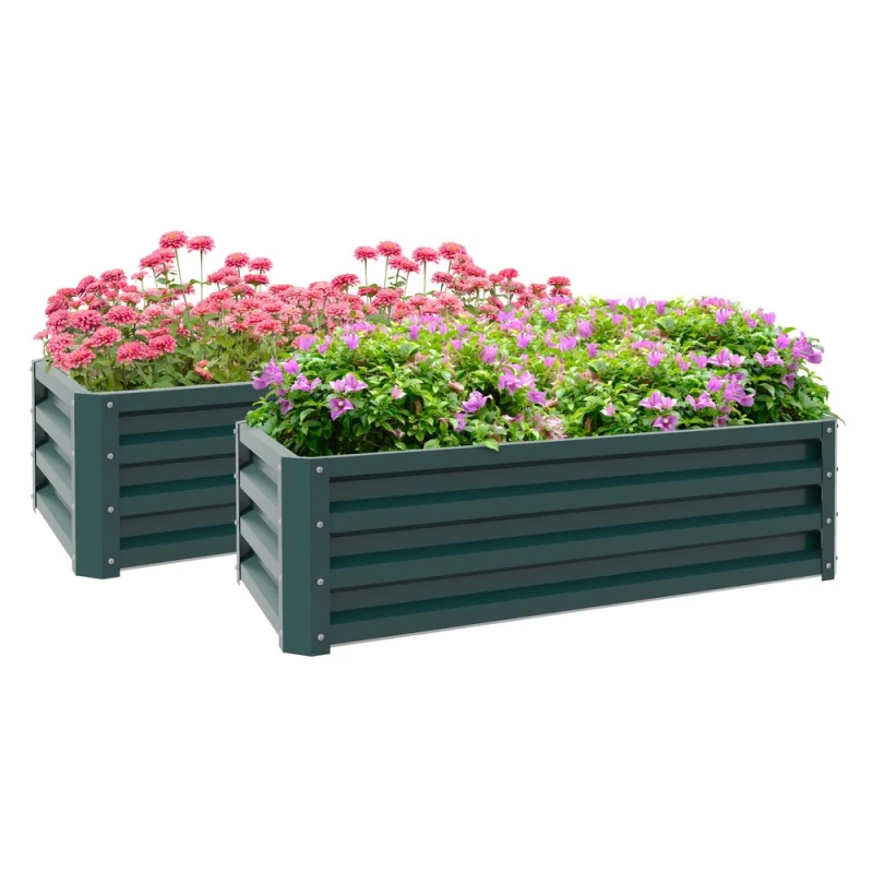 Image of Outsunny 2pc Outdoor Planter Box, Galvanised Steel - Green 84H-013V00GN