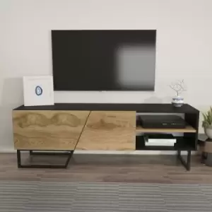 Image of Decorotika - Denasse tv Stand for TVs up to 60"Black, Oud Oak Pattern and Black