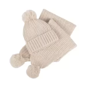 Image of totes Ladies Oat Knitted Hat and Scarf Set Oatmeal