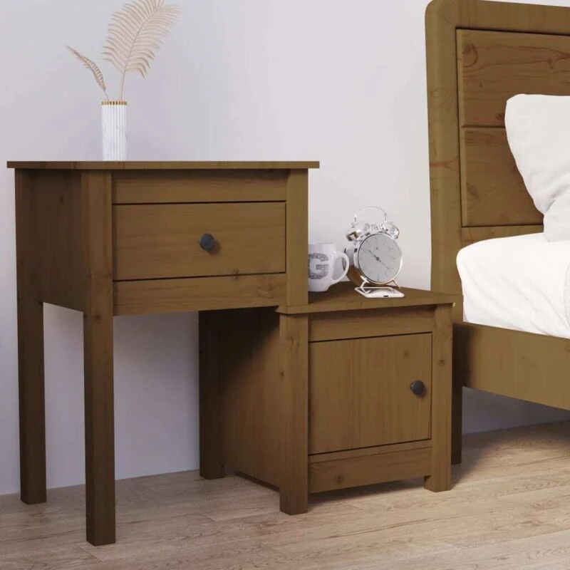Image of Vidaxl Bedside Cabinet Honey Brown 79.5X38X65.5cm Solid Wood Pine, Brown 814545
