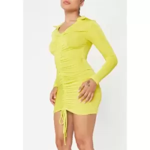 Image of Missguided Tall Long Sleeve Slinky Ruched Mini Dress - Yellow
