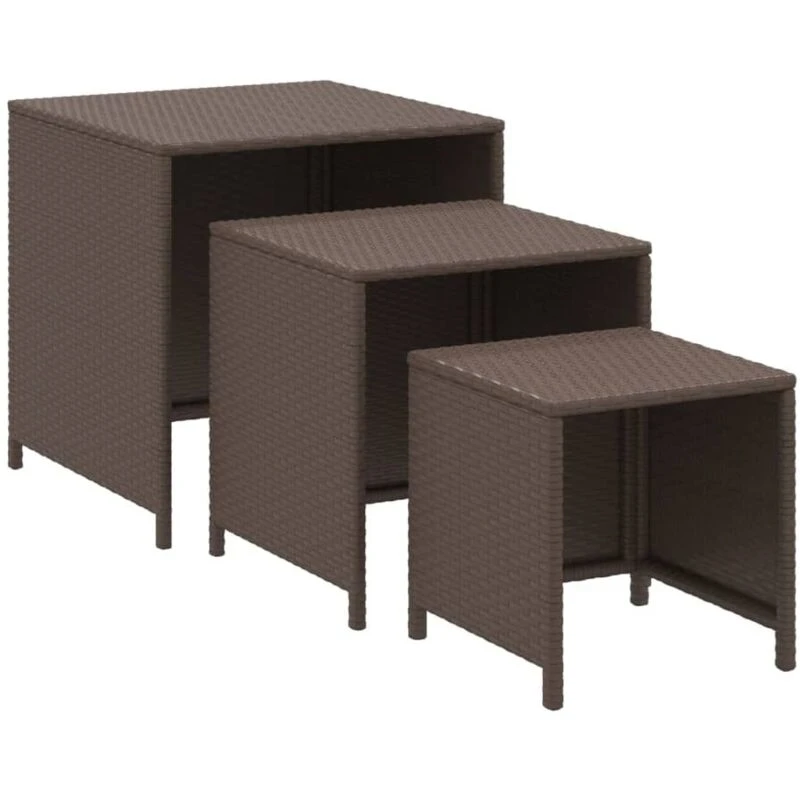 Image of VIDAXL Nesting Tables 3 pcs Brown Poly Rattan Vidaxl 8720845679187