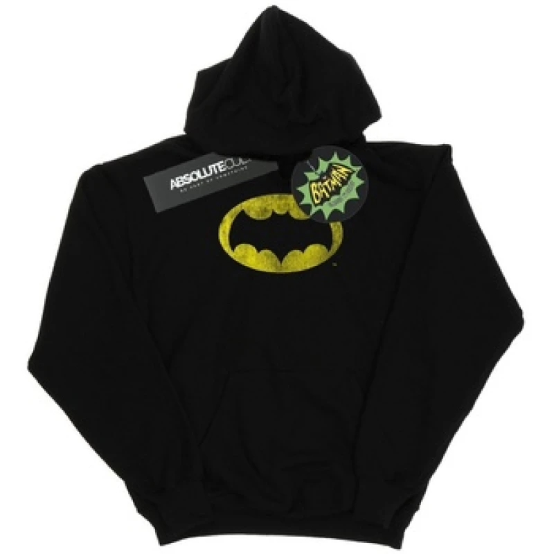 Image of DC Comics Batman TV Series Distressed Logo Hoodie Black female