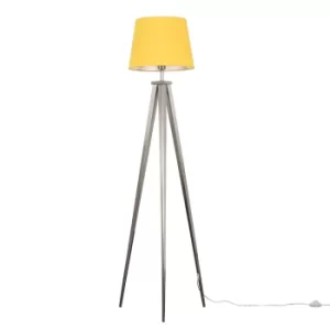 Image of Nero Brushed Chrome Tripod Floor Lamp with Mustard Aspen Shade