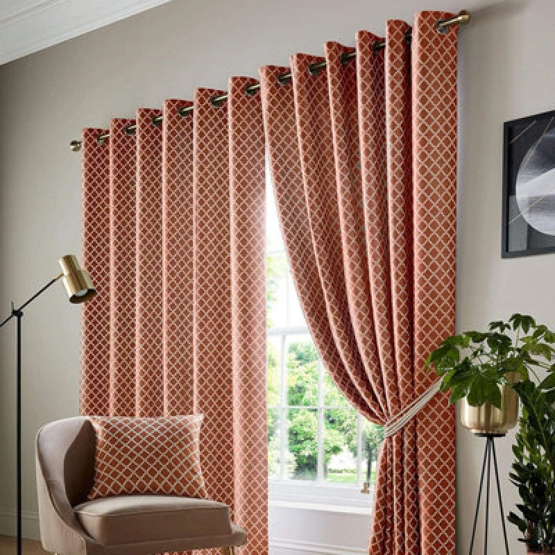 Image of Alan Symonds Cotswold Fully Lined Eyelet Ring Top Curtains Orange 66X72" (167X183Cm)