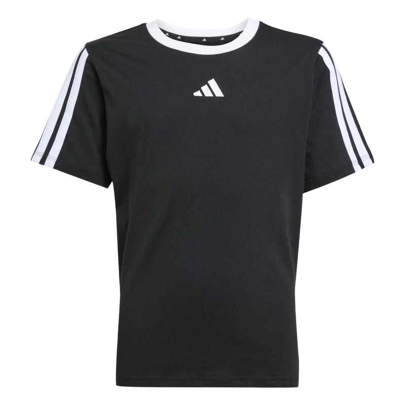 Image of adidas Essentials 3 Stripe T-Shirt Junior Girls Black/White female 11-12 Years