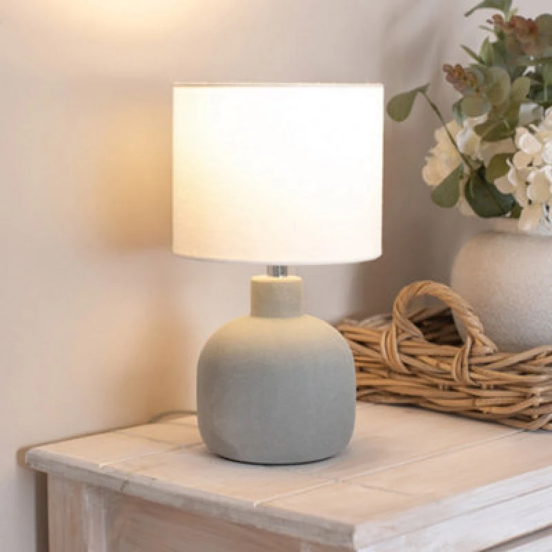 Image of ValueLights ValueLights Chelsea Natural Linen Shade Hand Finished Sandblast Ceramic Table Lamp in Grey Grey One Size Unisex 5016529271888
