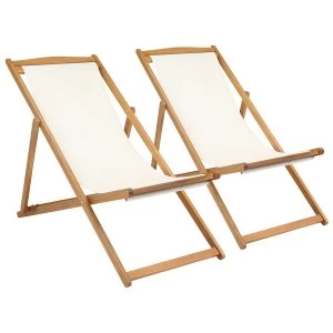 Image of Charles Bentley Foldable Deck Chairs Pair - Cream