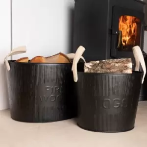 Image of Snug - Fireside Set of 2 Spruce Black Embossed Firewood Buckets Black