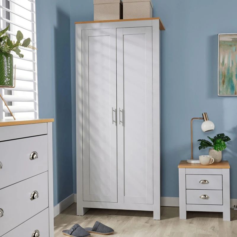 Image of Home Source Camden 2 Door Bedroom Wardrobe Storage Unit Grey