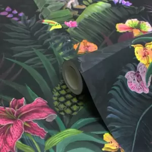 Image of Kala Digitally Printed Wallpaper Black