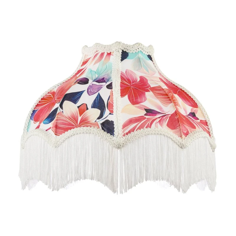 Image of Happy Homewares Multi Coloured Vivid Floral Victorian Light Shade with White Trims Size: 14" Multicolor Unisex 14"