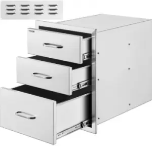 Image of Stainless Steel BBQ 3-Drawer Storage 45x58cm Kitchen Drawers Door Chrome Plated