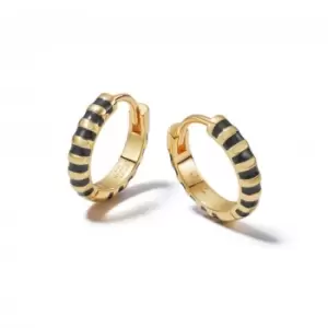 Image of Black Fine Stripe Huggie Hoop 18ct Gold Plated Earrings EE15_GP